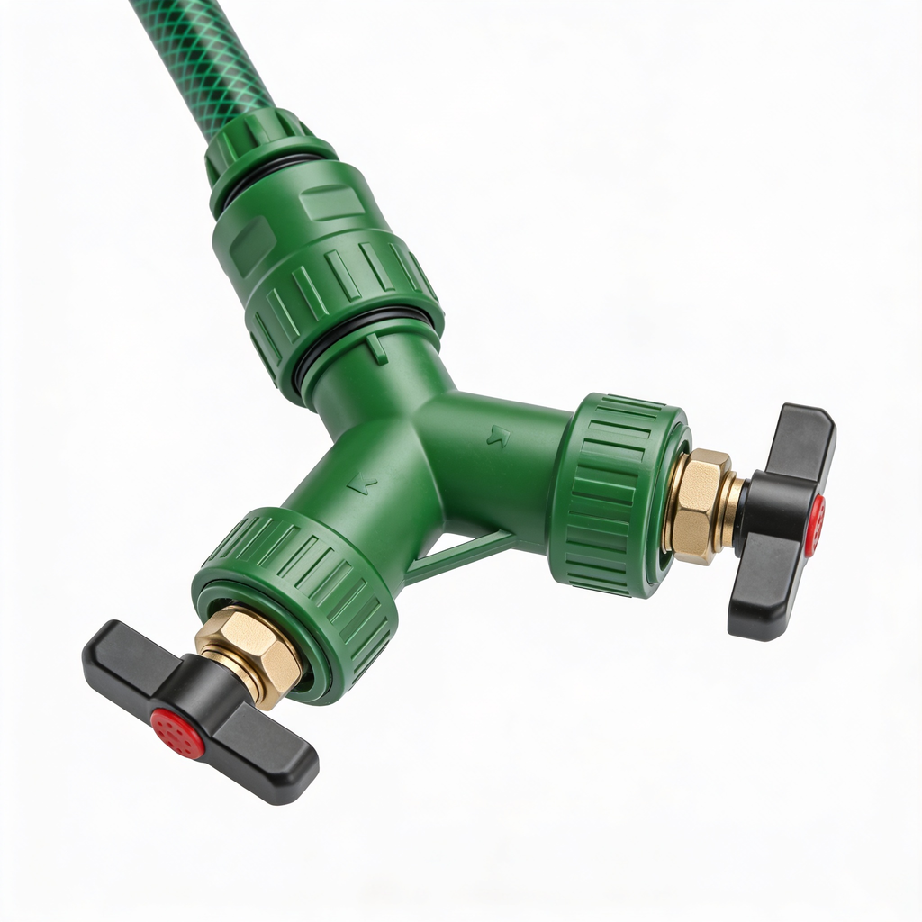 PottedPlant plants 2 Way Hose Splitter Heavy Duty - Metal Y Garden Hose Splitter with Shutoff Valves, Brass Outdoor Faucet Adapter for Spigot, 3/4 Inch GHT Water Hose Connector - Green