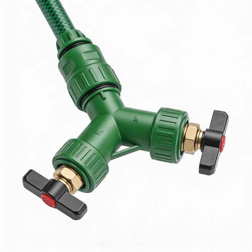 PottedPlant plants 2 Way Hose Splitter Heavy Duty - Metal Y Garden Hose Splitter with Shutoff Valves, Brass Outdoor Faucet Adapter for Spigot, 3/4 Inch GHT Water Hose Connector - Green