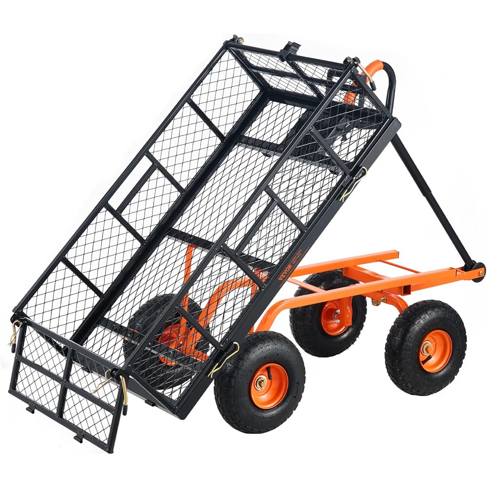 VEVOR 400 lbs Heavy-Duty Steel Garden Dump Cart with Removable Sides